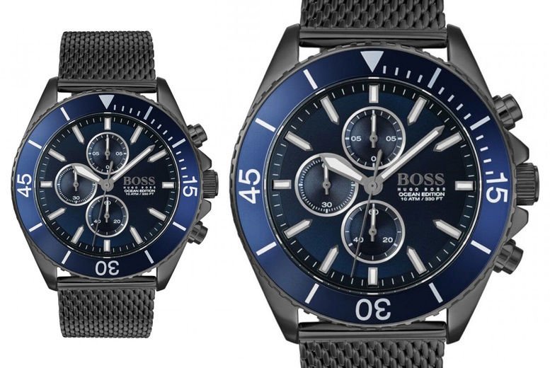 Hugo Boss Ocean Edition Blue Dial Black Mesh Bracelet Watch for Men - 1513702 Watches Hugo Boss   