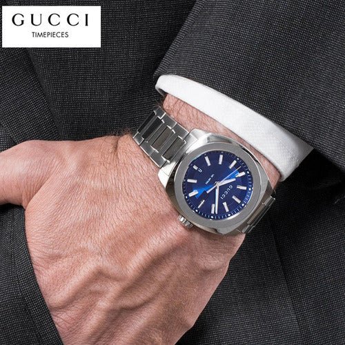 Gucci GG2570 Blue Dial Silver Steel Strap Watch For Men - YA142303 Watches Gucci   