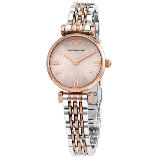 Emporio Armani Gianni T Bar Pink Dial Two Tone Stainless Steel Strap Watch For Women - AR11223 Watches Emporio Armani   