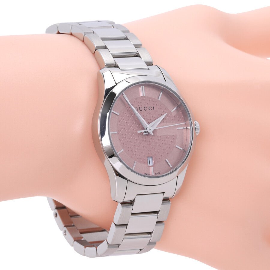 Gucci G Timeless Pink Dial Silver Steel Strap Watch For Women - YA126524 Watches Gucci   