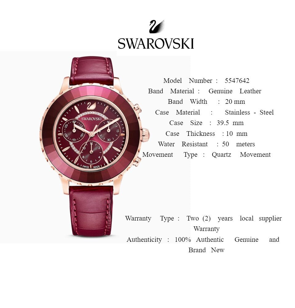 Swarovski Octea Lux Chrono Red Dial Red Leather Strap Watch for Women - 5547642 Watches Swarovski   