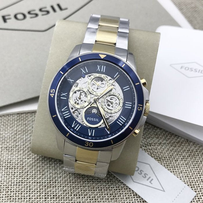 Fossil Grant Sport Automatic Skeleton Blue Dial Two Tone Steel Strap Watch for Men - ME3141 Watches Fossil   