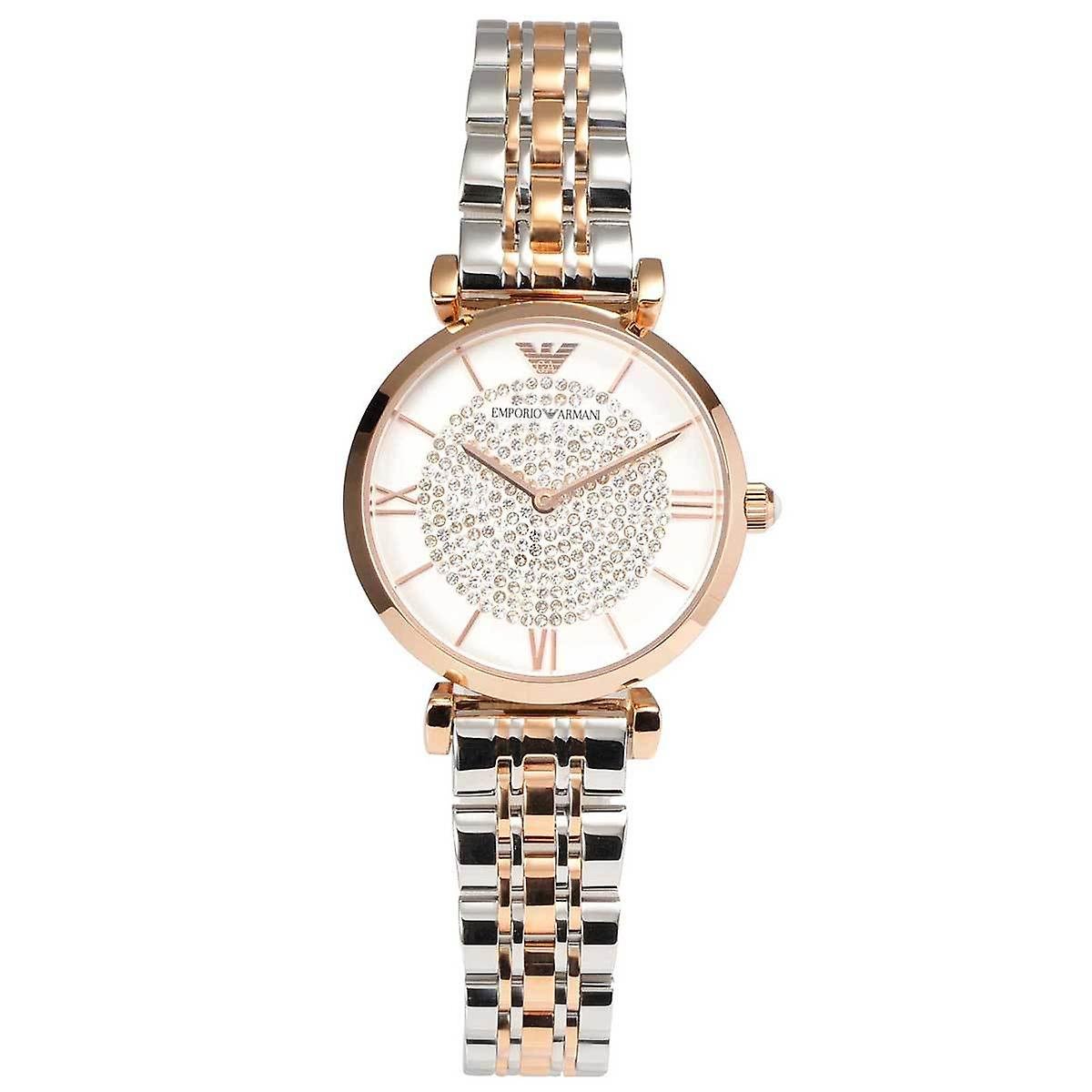 Emporio Armani Gianni T Bar White Dial Two Tone Stainless Steel Watch For Women - AR1926 Watches Emporio Armani   