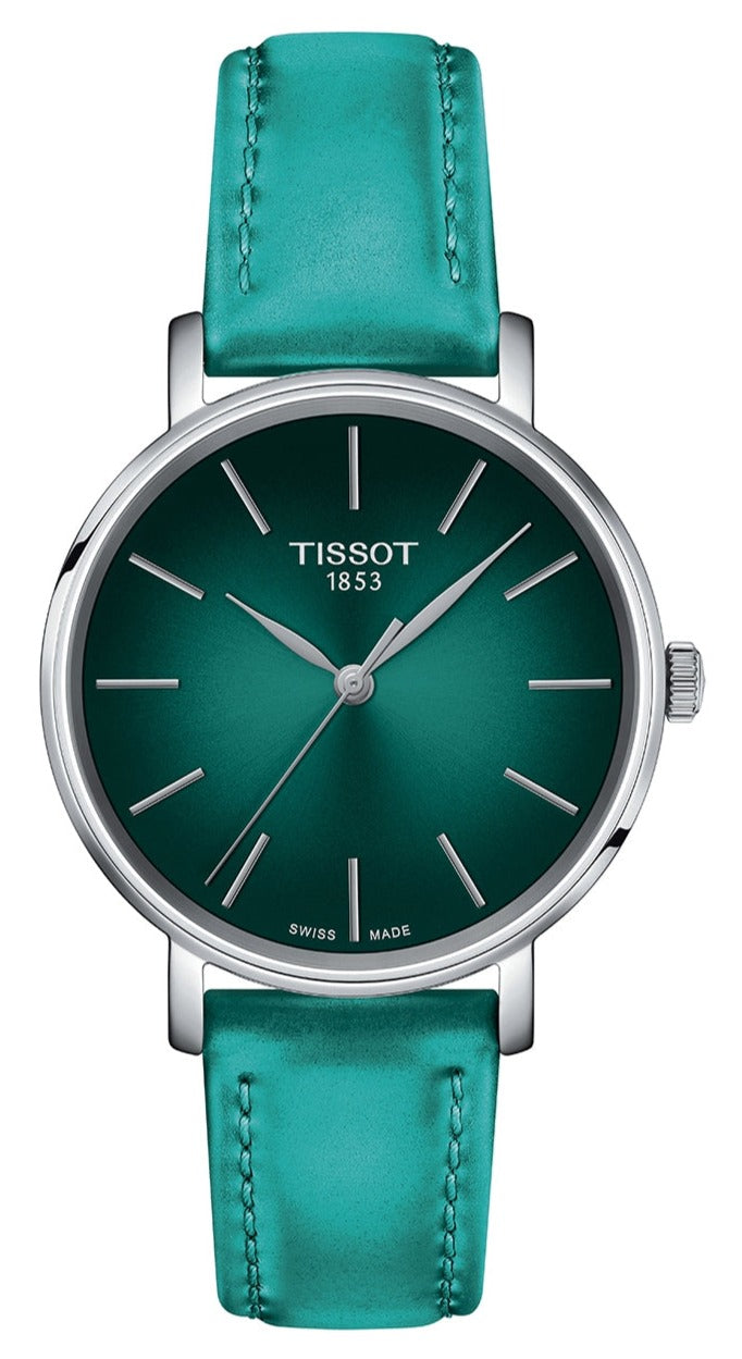 Tissot Everytime Lady Turquoise Dial Leather Strap Watch for Women - T143.210.17.091.00 Watches Tissot   