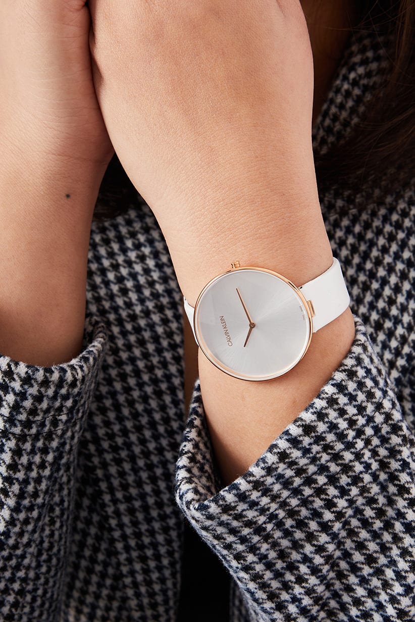 Calvin Klein Full Moon White Dial White Leather Strap Watch for Women - K8Y236L6 Watches Calvin Klein   