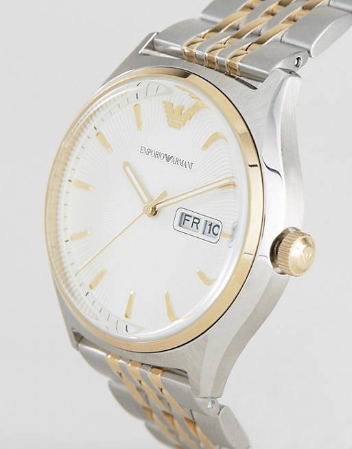 Emporio Armani Cream Dial Two Tone Stainless Steel Strap Watch For Men - AR11034 Watches Emporio Armani   