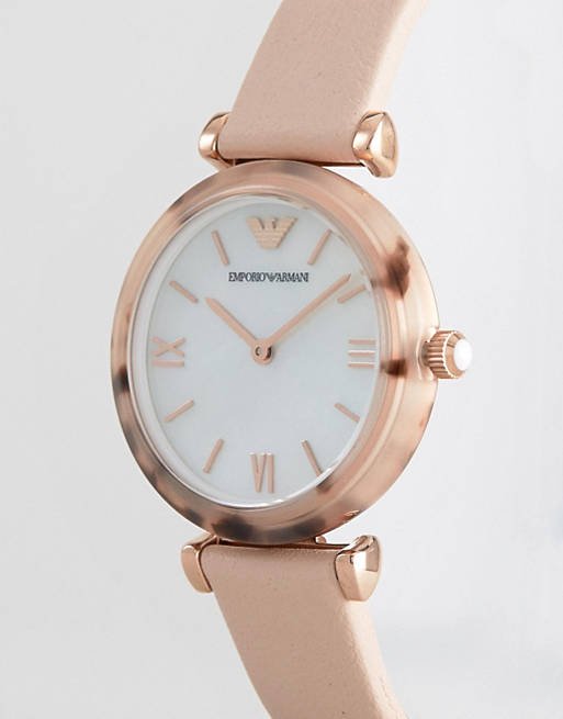 Emporio Armani Mother of Pearl Dial Beige Leather Strap Watch For Women - AR11004 Watches Emporio Armani   