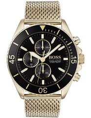 Hugo Boss Ocean Edition Black Dial Gold Mesh Bracelet Watch for Men - 1513703 Watches Hugo Boss   