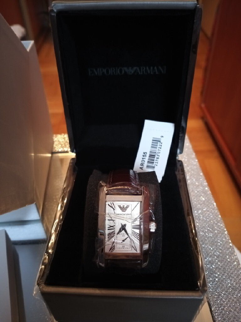 Emporio Armani Classic Beige Dial Brown Leather Strap Watch For Women - AR0155 Watches Emporio Armani   