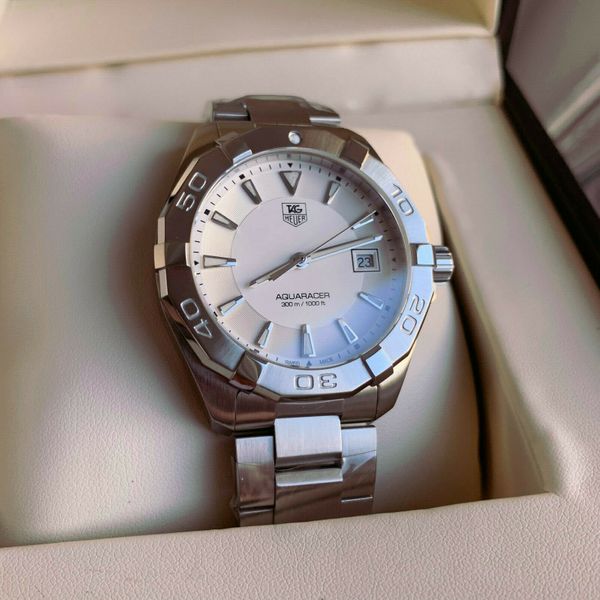 Tag Heuer Aquaracer 41mm Quartz White Dial Silver Steel Strap Watch for Men - WAY1111.BA0928 Watches Tag Heuer   