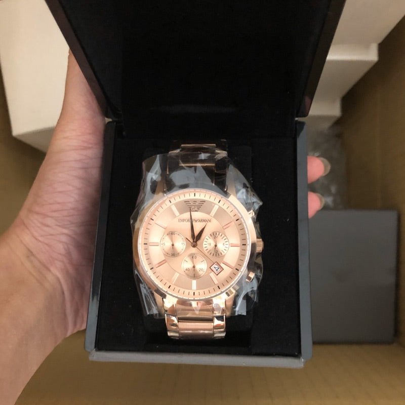 Emporio Armani Classic Rose Gold Chronograph Stainless Steel Watch For Men - AR2452 Watches Emporio Armani   