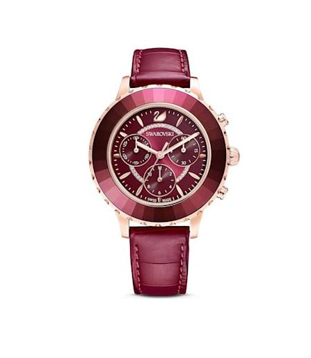 Swarovski Octea Lux Chrono Red Dial Red Leather Strap Watch for Women - 5547642 Watches Swarovski   
