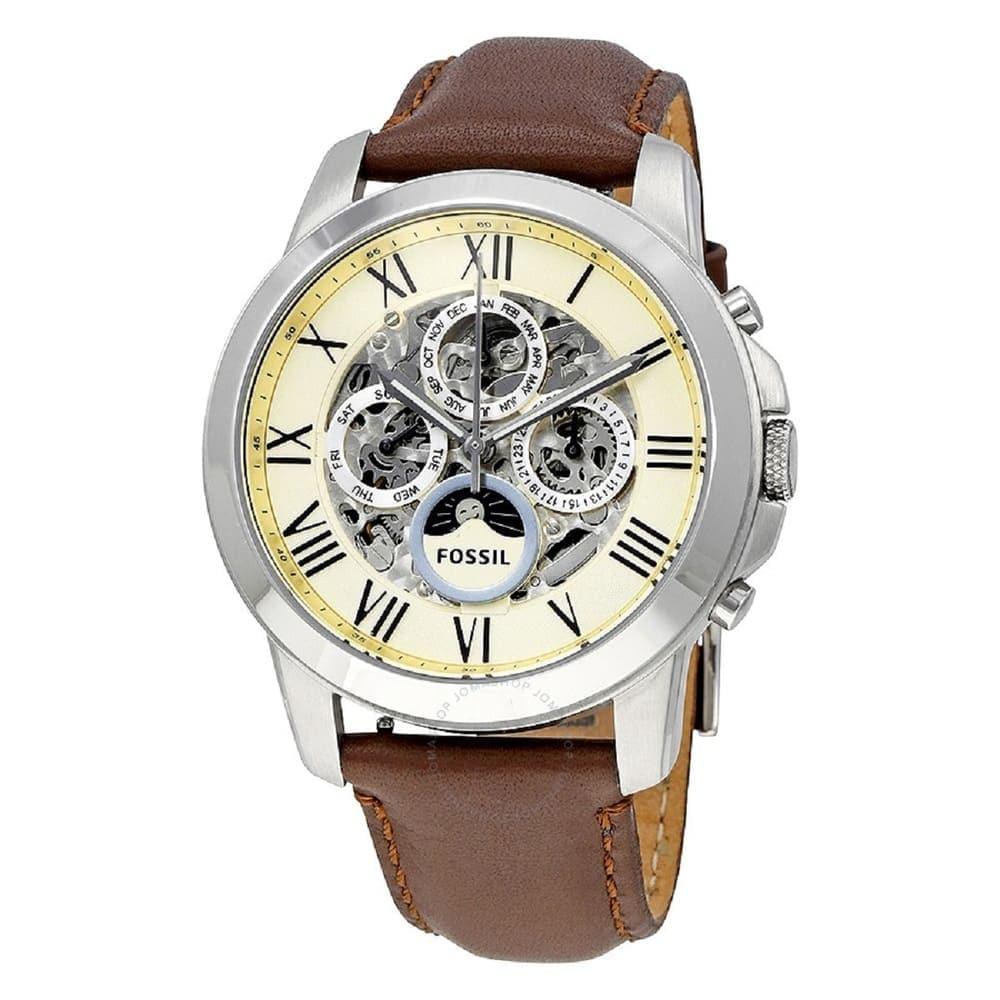 Fossil Grant Automatic White Dial Brown Leather Strap Watch for Men -  ME3027 Watches Fossil   