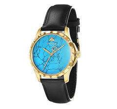 Gucci G Timeless Turquoise Blue Dial Black Leather Strap Watch For Men - YA126462 Watches Gucci   