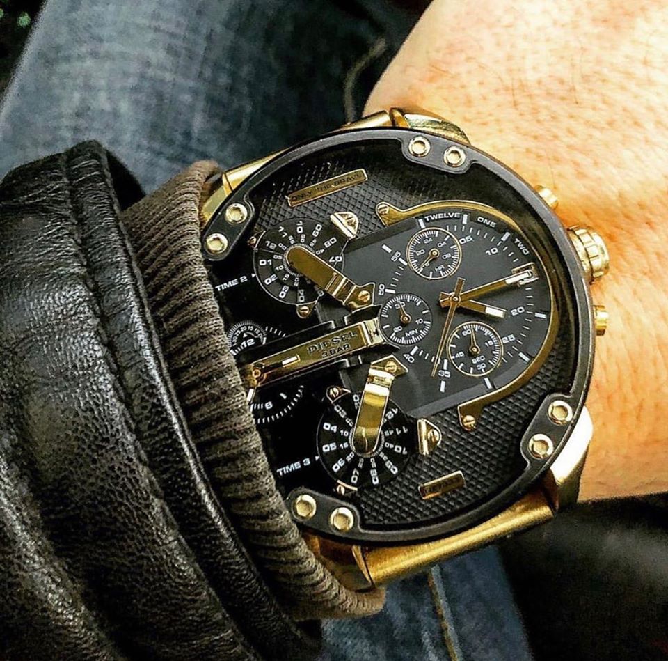 Diesel Mr Daddy 2.0 Black Dial Gold Stainless Steel Watch For Men - DZ7333 Watches Diesel   