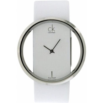 Calvin Klein Glam Transparent Dial White Leather Strap Watch for Women - K9423101 Watches Calvin Klein   