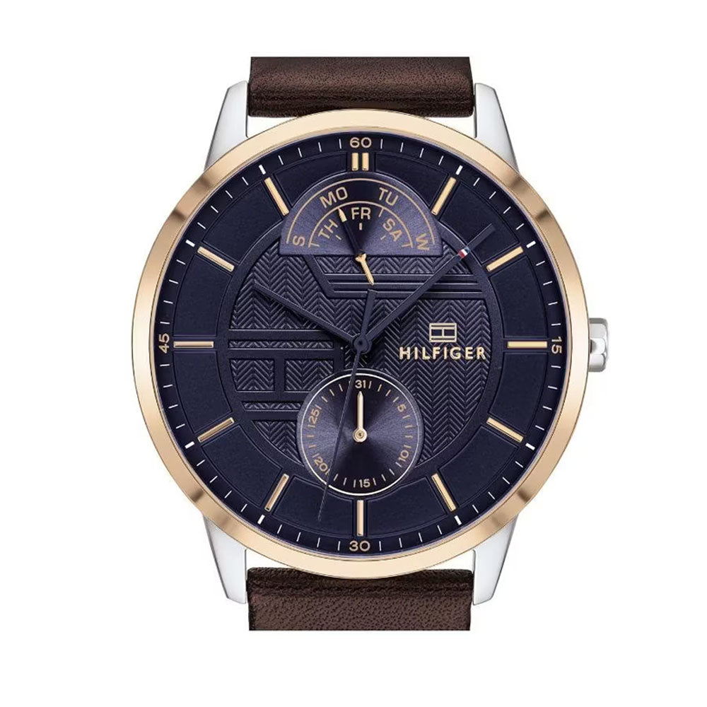Tommy Hilfiger Hunter Blue Dial Brown Leather Strap Watch for Men - 1791605 Watches Tommy Hilfiger   
