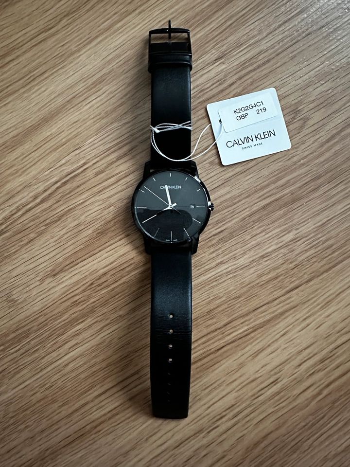 Calvin Klein City Quartz Black Dial Black Leather Strap Watch for Men - K2G2G4C1 Watches Calvin Klein   