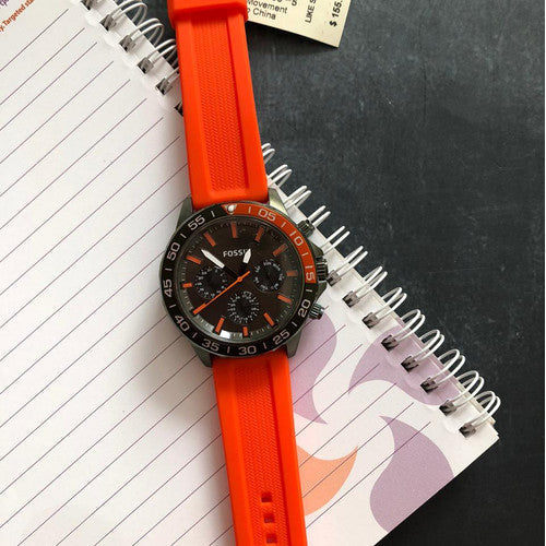 Fossil Bannon Chronograph Grey Dial Orange Silicone Strap Watch for Men - BQ2500 Watches Fossil   