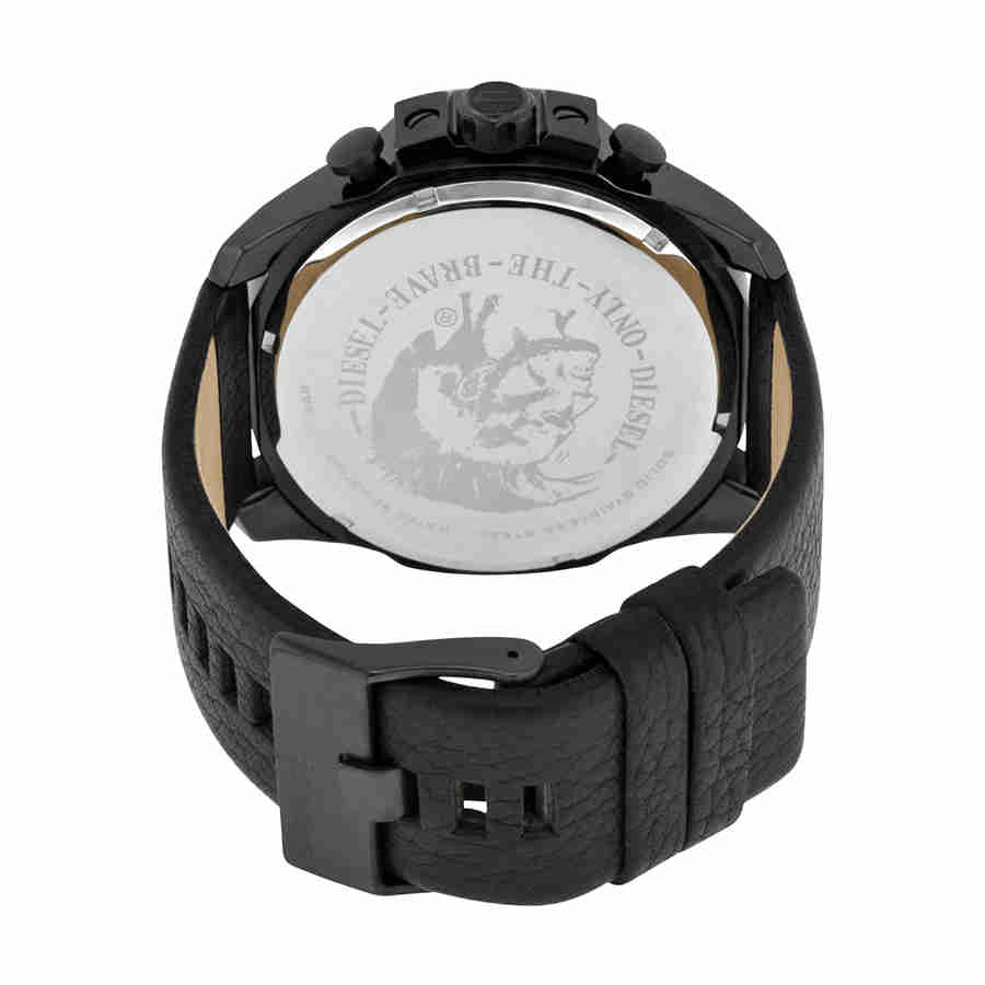 Diesel Mega Chief Black Dial Black Leather Strap Watch For Men - DZ4323 Watches Diesel   