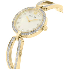 Bulova Crystal Collection Mother of Pearl Dial Gold Steel Strap Watch for Women - 98L225 Watches Bulova   