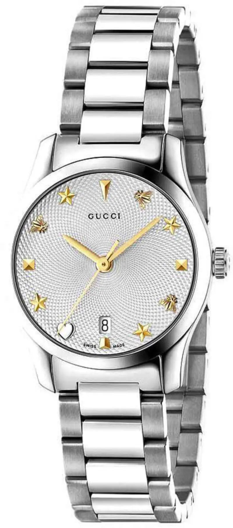 Gucci G Timeless White Dial Silver Steel Strap Watch For Women - YA126572A Watches Gucci   