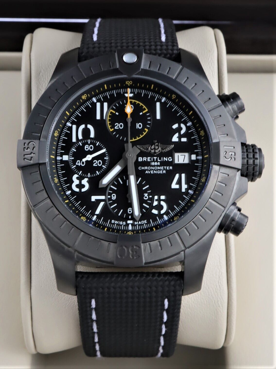Breitling Avenger Chronograph 45mm Night Mission Black Dial Black Nylon Strap Watch for Men - V13317101B1X1 Watches Breitling   