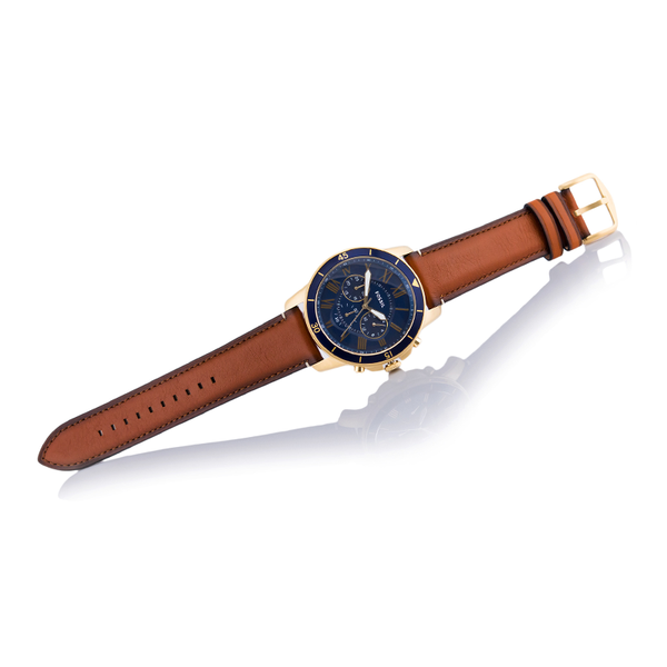 Fossil Grant Sport Chronograph Blue Dial Brown Leather Strap Watch for Men - FS5268 Watches Fossil   