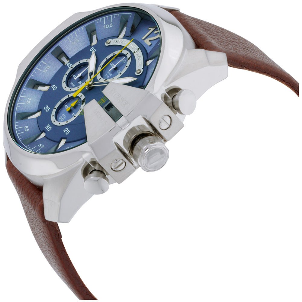 Diesel Mega Chief Light Blue Dial Brown Leather Strap Watch For Men - DZ4281 Watches Diesel   