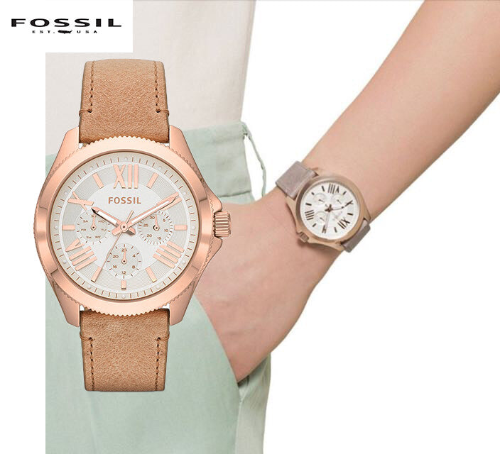 Fossil Cecile White Dial Sand Leather Strap Watch for Women - AM4532 Watches Fossil   