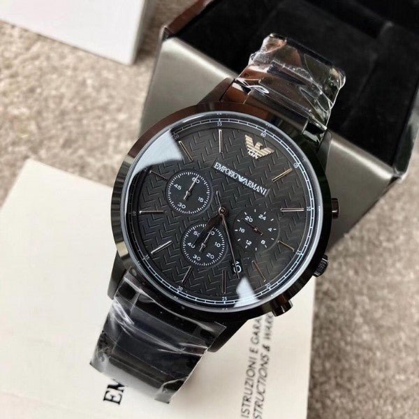 Emporio Armani Dress Chronograph Quartz Black Dial Black Stainless Steel Strap Watch For Men - AR2485 Watches Emporio Armani   