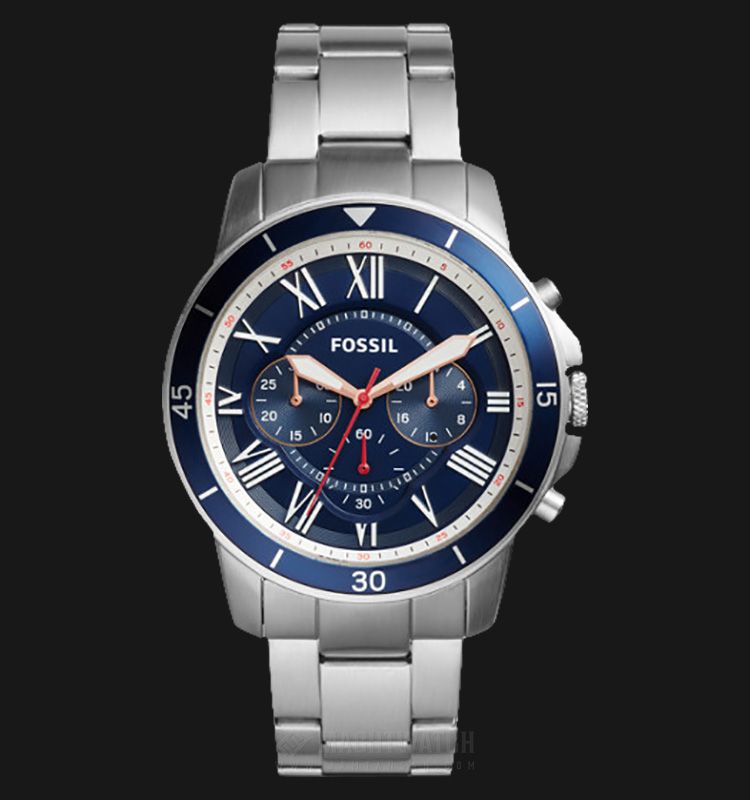 Fossil Grant Sport Chronograph Blue Dial Silver Steel Strap Watch for Men - FS5238 Watches Fossil   