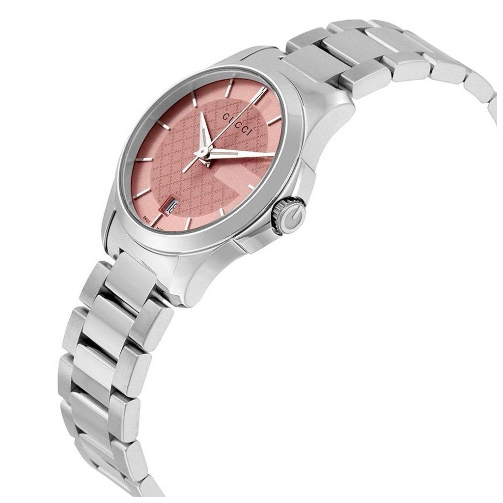 Gucci G Timeless Pink Dial Silver Steel Strap Watch For Women - YA126524 Watches Gucci   