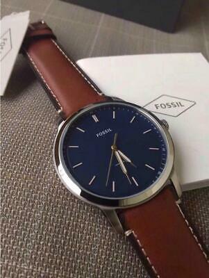 Fossil Minimalist Blue Dial Brown Leather Strap Watch for Men - FS5304 Watches Fossil   