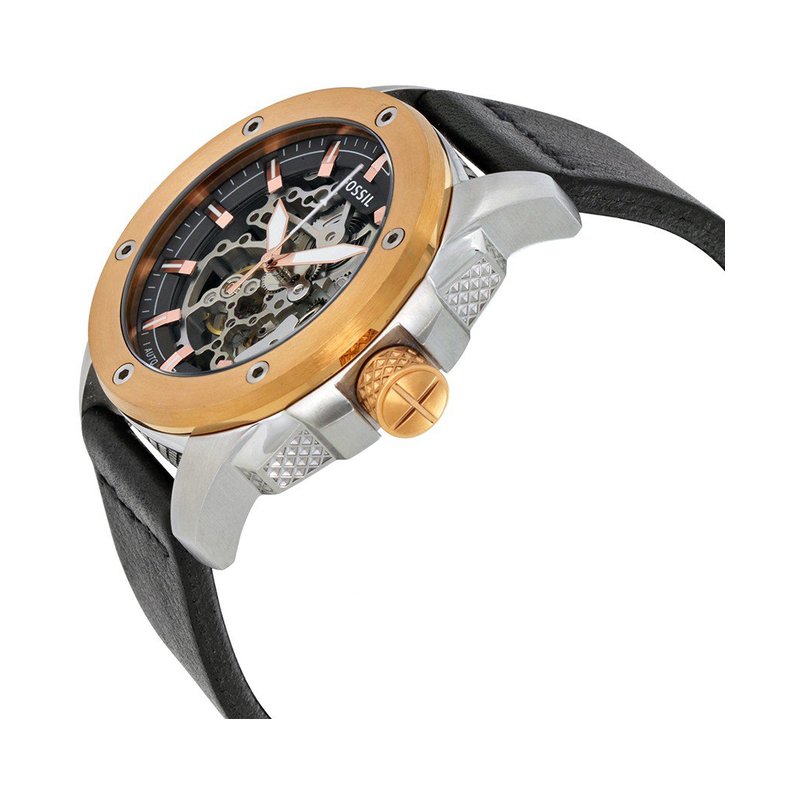 Fossil Modern Machine Automatic Skeleton Dial Black Leather Strap Watch for Men - ME3082 Watches Fossil   