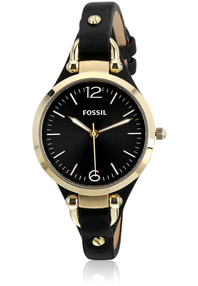 Fossil Georgia Black Dial Black Leather Strap Watch for Women - ES3148 Watches Fossil   