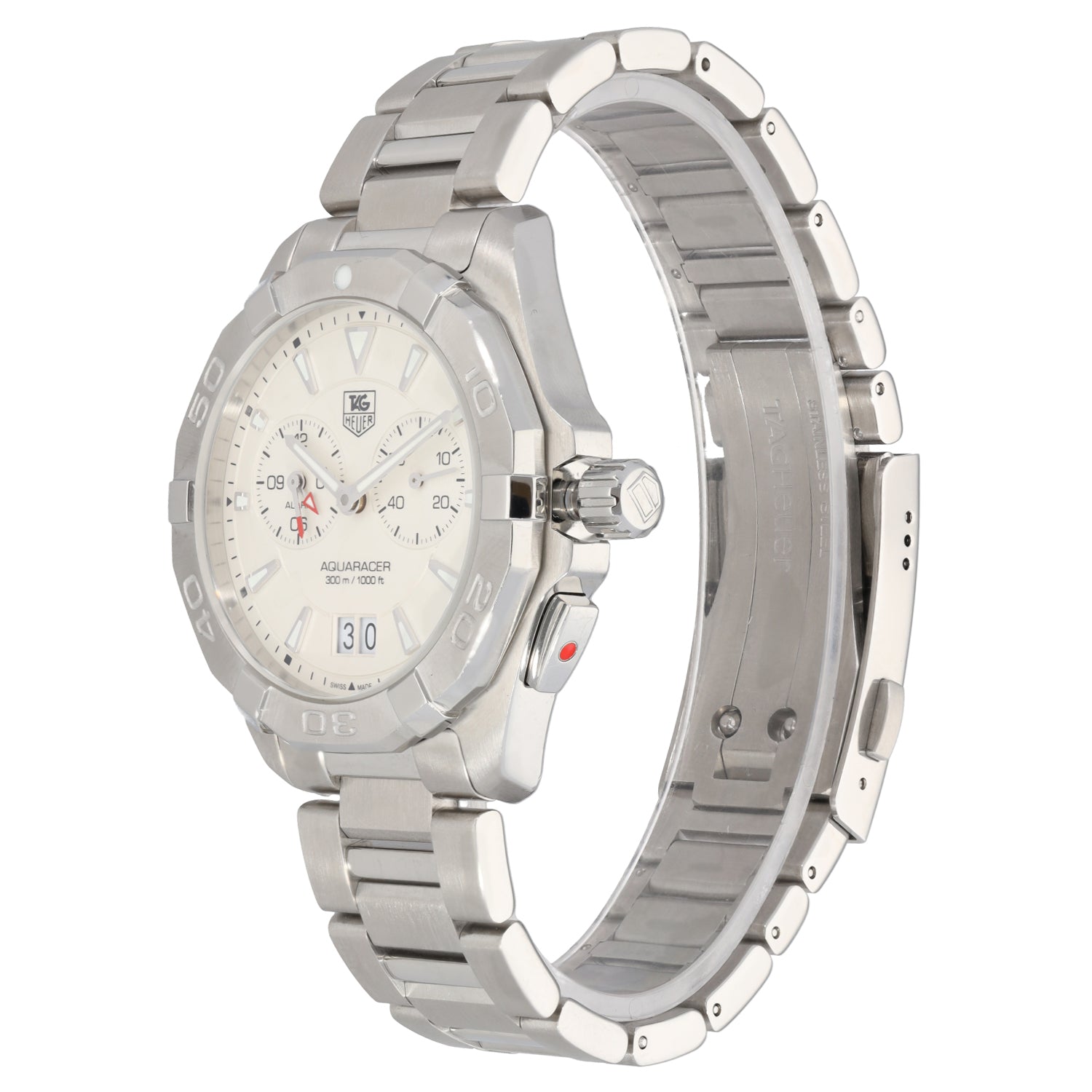 Tag Heuer Aquaracer Quartz Chronograph White Dial Silver Steel Strap Watch for Men - WAY111Y.BA0928 Watches Tag Heuer   