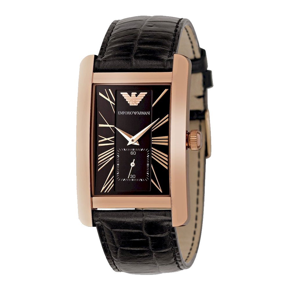 Emporio Armani Classic Black & Rose Gold Dial Black Leather Strap Watch For Men - AR0168 Watches Emporio Armani   