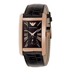 Emporio Armani Classic Black & Rose Gold Dial Black Leather Strap Watch For Men - AR0168 Watches Emporio Armani   