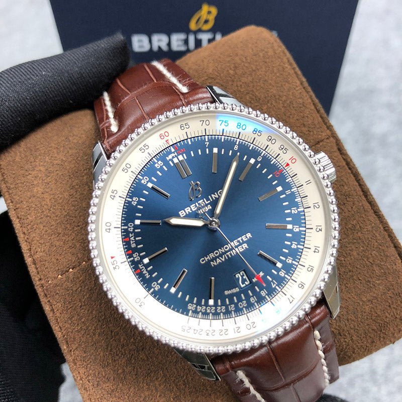 Breitling Navitimer 1 Automatic 41mm Blue Dial Brown Leather Strap Mens Watch - A17326211C1P1 Watches Breitling   