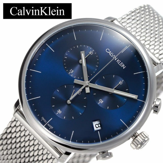 Calvin Klein High Noon Chronograph Blue Dial Silver Mesh Bracelet Watch for Men - K8M2712N Watches Calvin Klein   