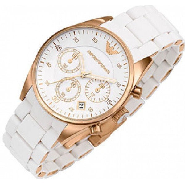 Emporio Armani Sportivo Silver Dial White Silicone Strap Watch For Women - AR5920 Watches Emporio Armani   