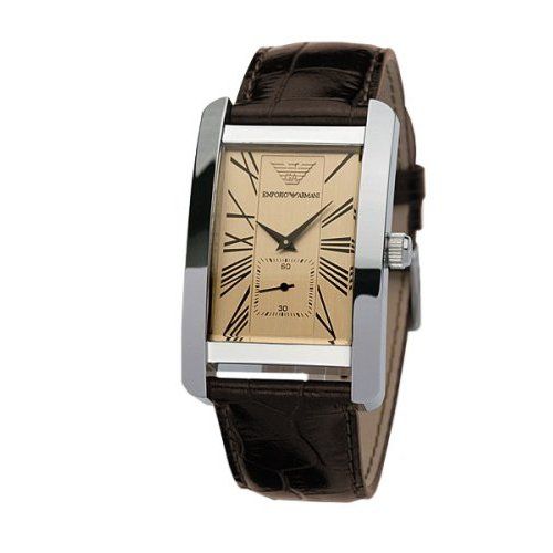 Emporio Armani Classic Beige Dial Brown Leather Strap Watch For Men - AR0154 Watches Emporio Armani   