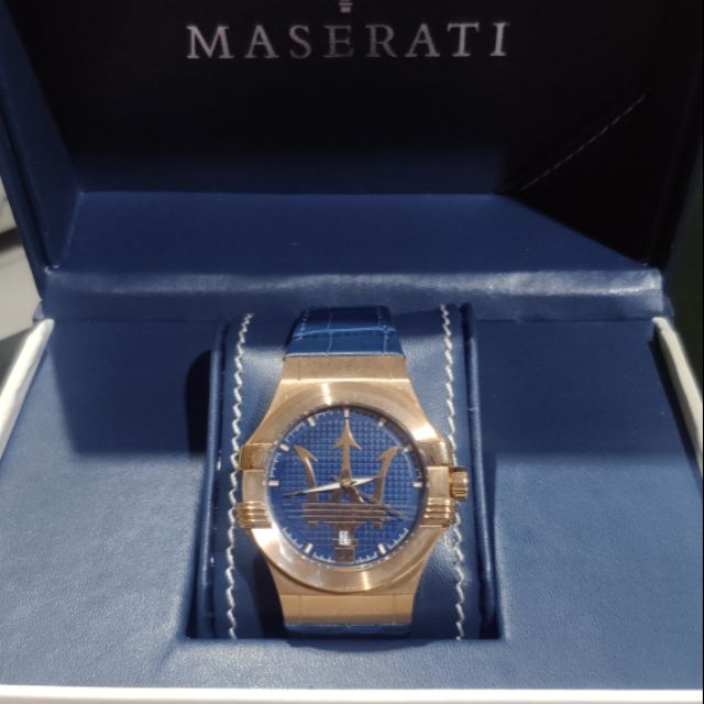 Maserati Potenza 42mm Rose Gold & Blue Dial Blue Leather Strap Watch For Men - R8851108027 Watches Maserati   