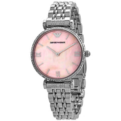 Emporio Armani Gianni T Bar Pink Mother of Pearl Dial Silver Stainless Steel Watch For Women - AR1779 Watches Emporio Armani   