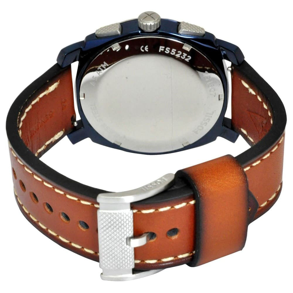 Fossil Machine Chronograph Blue Dial Brown Leather Strap Watch for Men - FS5232 Watches Fossil   