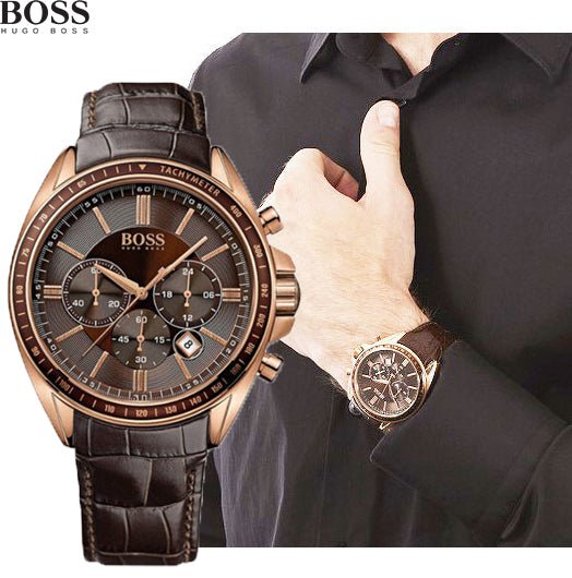 Hugo Boss Driver Sport Chronograph Brown Dial Brown Leather Strap Watch for Men - 1513093 Watches Hugo Boss   