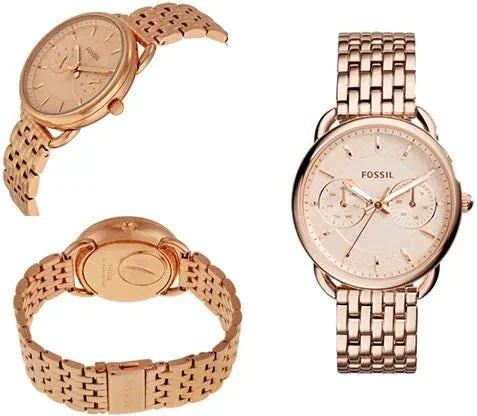 Fossil Tailor Rose Gold Dial Rose Gold Stainless Steel Strap Watch for Women - ES3713 Watches Fossil   