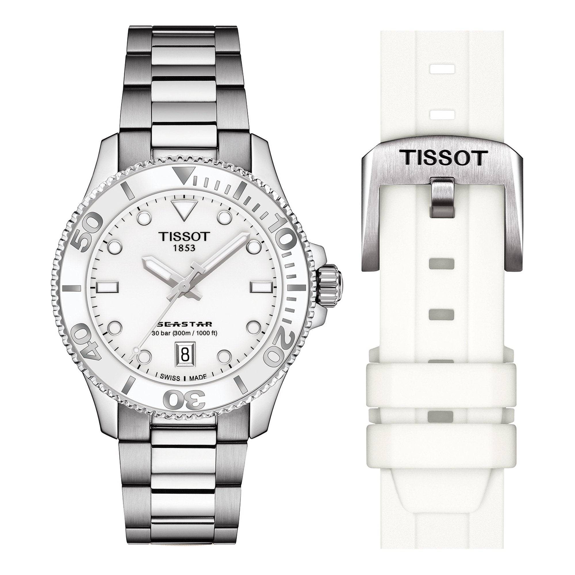 Tissot Seastar 1000 Lady Quartz 36mm White Dial Stainless Steel Strap Unisex Watch - T120.210.11.011.00 Watches Tissot   