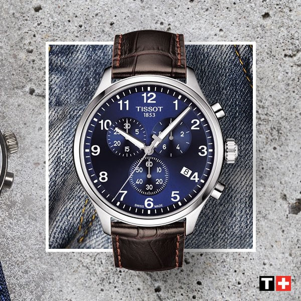 Tissot Chrono XL Classic Blue Dial Brown Leather Strap Watch For Men - T116.617.16.047.00 Watches Tissot   